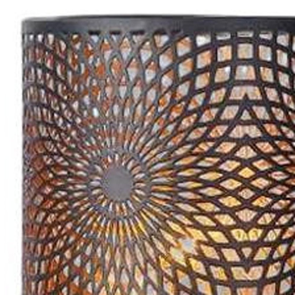 8" Black Geometric Battery Powered Desk Lamp With Cylinder Shade