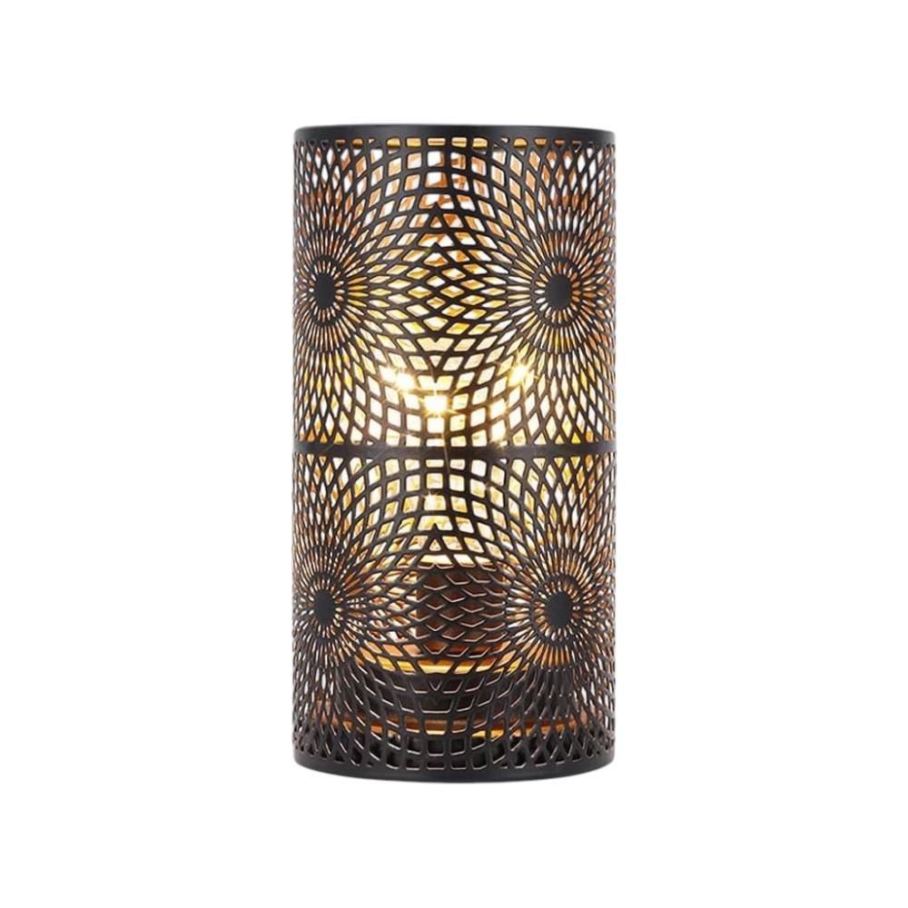 8" Black Geometric Battery Powered Desk Lamp With Cylinder Shade