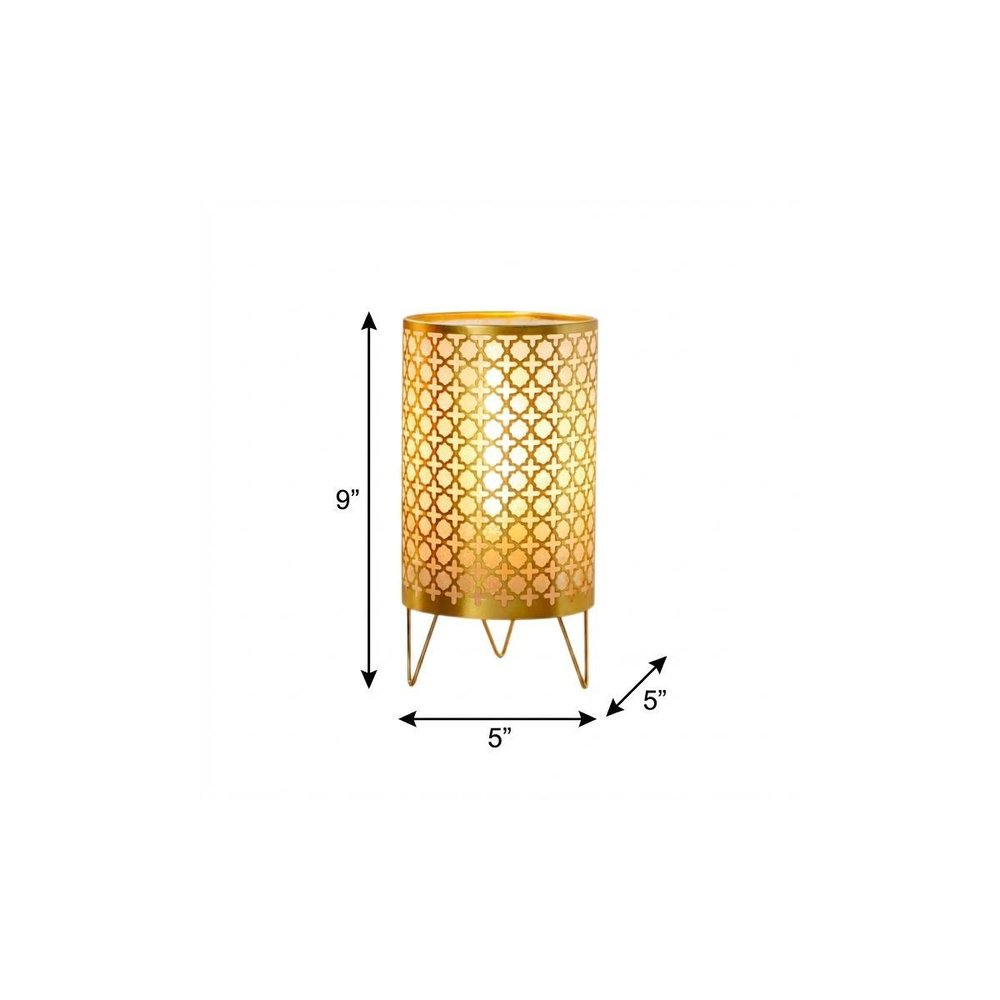 Set of Two 9" Gold Two Light Novelty Battery Powered Desk Lamps With Cylinder Shades