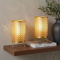 Set of Two 9" Gold Two Light Novelty Battery Powered Desk Lamps With Cylinder Shades