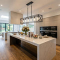 Black Kitchen Island Six Light Acrylic and Wrought Iron Mercury Glass Flush Chandelier With Black Shades
