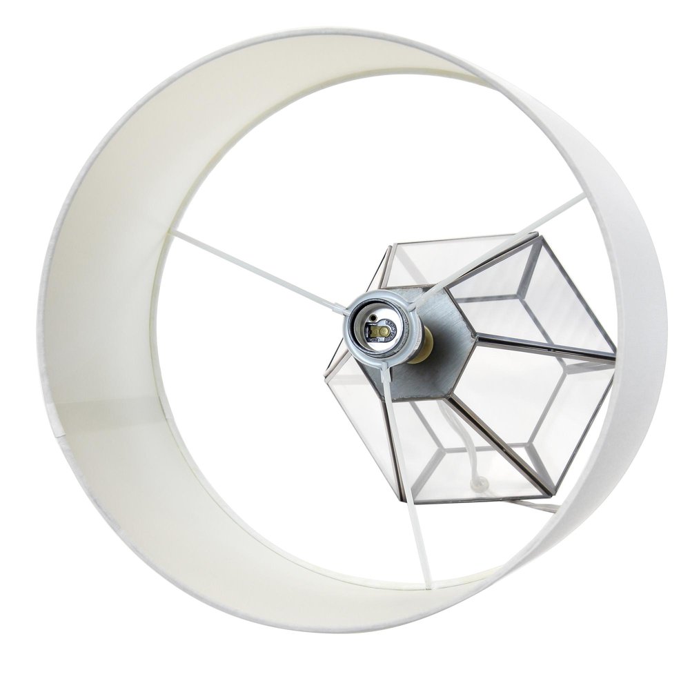 18" Clear And Brass Glass And Metal Geometric Table Lamp With Drum Shade