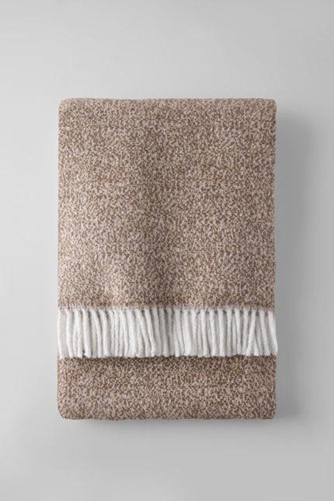55" X 70" Camel Cotton Blend Plush Throw Blanket with Fringe