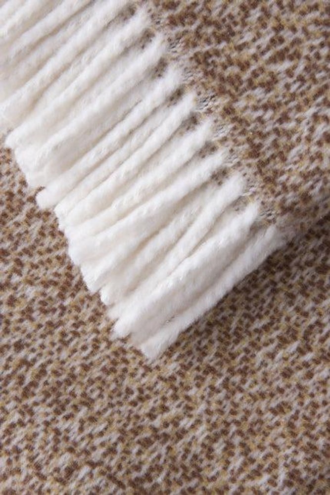 55" X 70" Camel Cotton Blend Plush Throw Blanket with Fringe