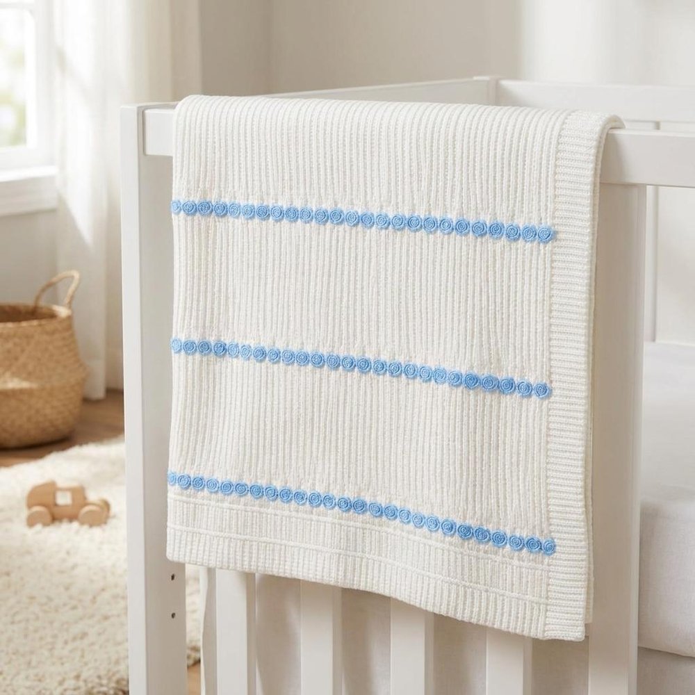 28" X 36" Blue And White Cotton Striped Baby Blanket