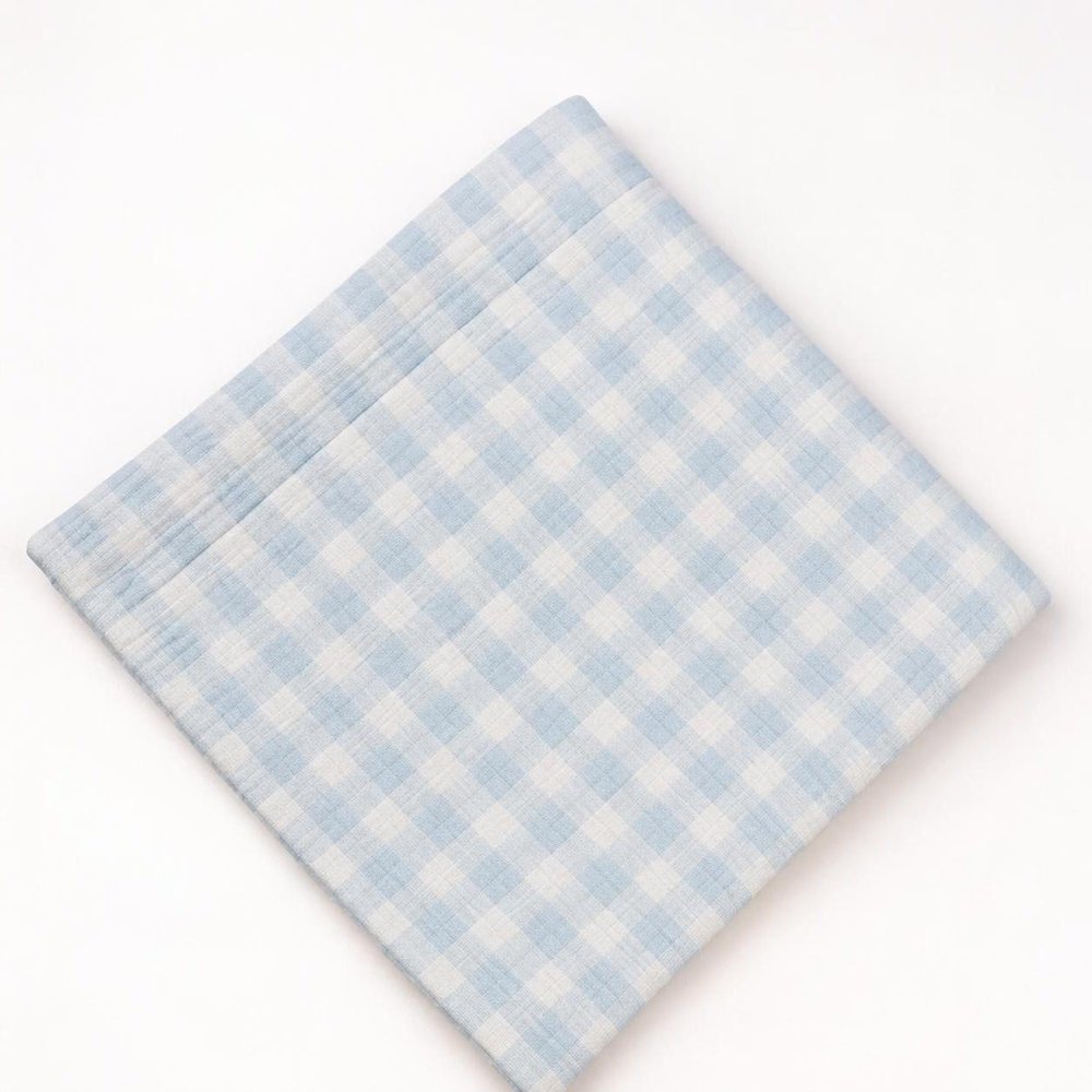 28" X 36" Blue And White Cotton Gingham Baby Blanket