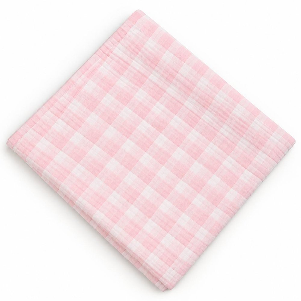 28" X 36" Blue And White Cotton Gingham Baby Blanket