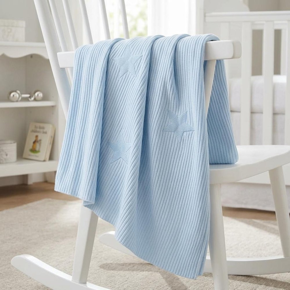 28" X 36" Blue Cotton Geometric Baby Blanket