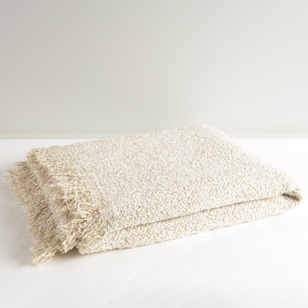 50" X 60" Ivory And Sand Throw Blanket with Fringe