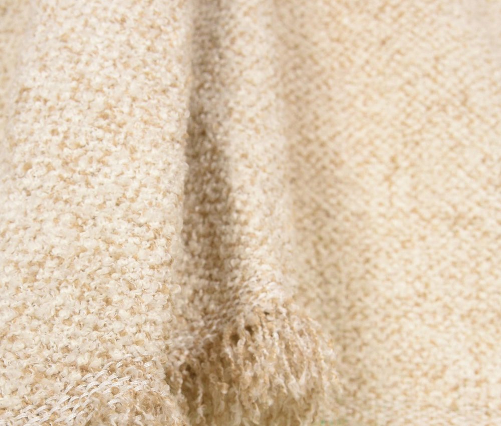 50" X 60" Ivory And Sand Throw Blanket with Fringe