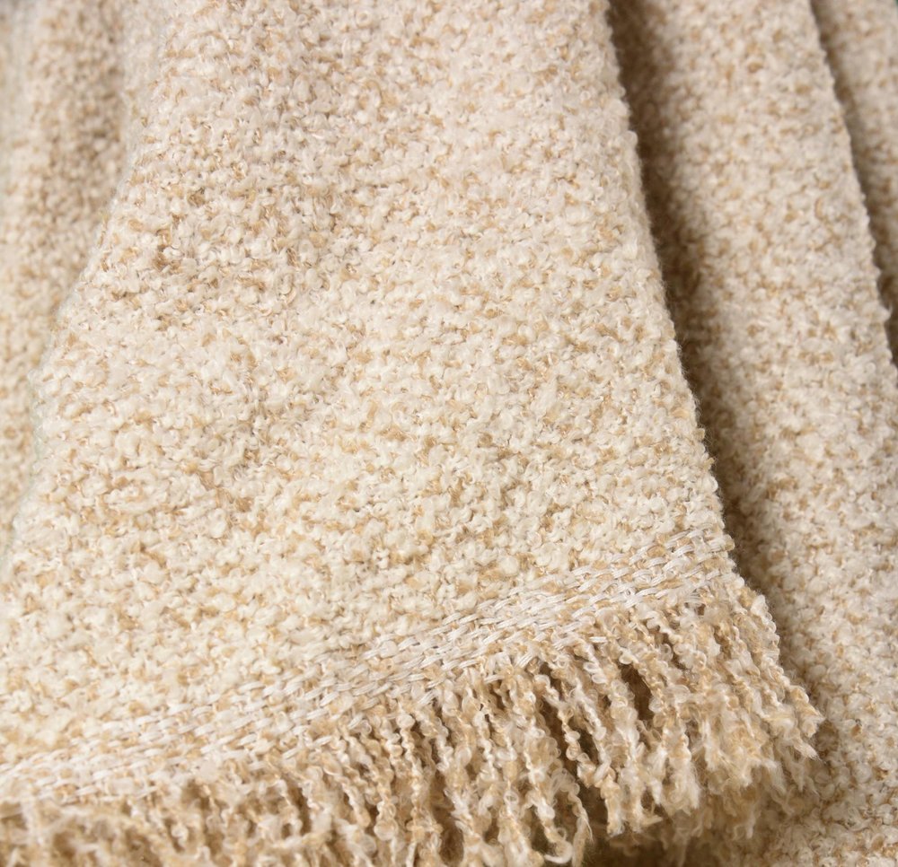 50" X 60" Ivory And Sand Throw Blanket with Fringe