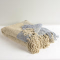 50" X 60" Natural Beige Slate Blue And Slate Gray Color Block Throw Blanket with Fringe