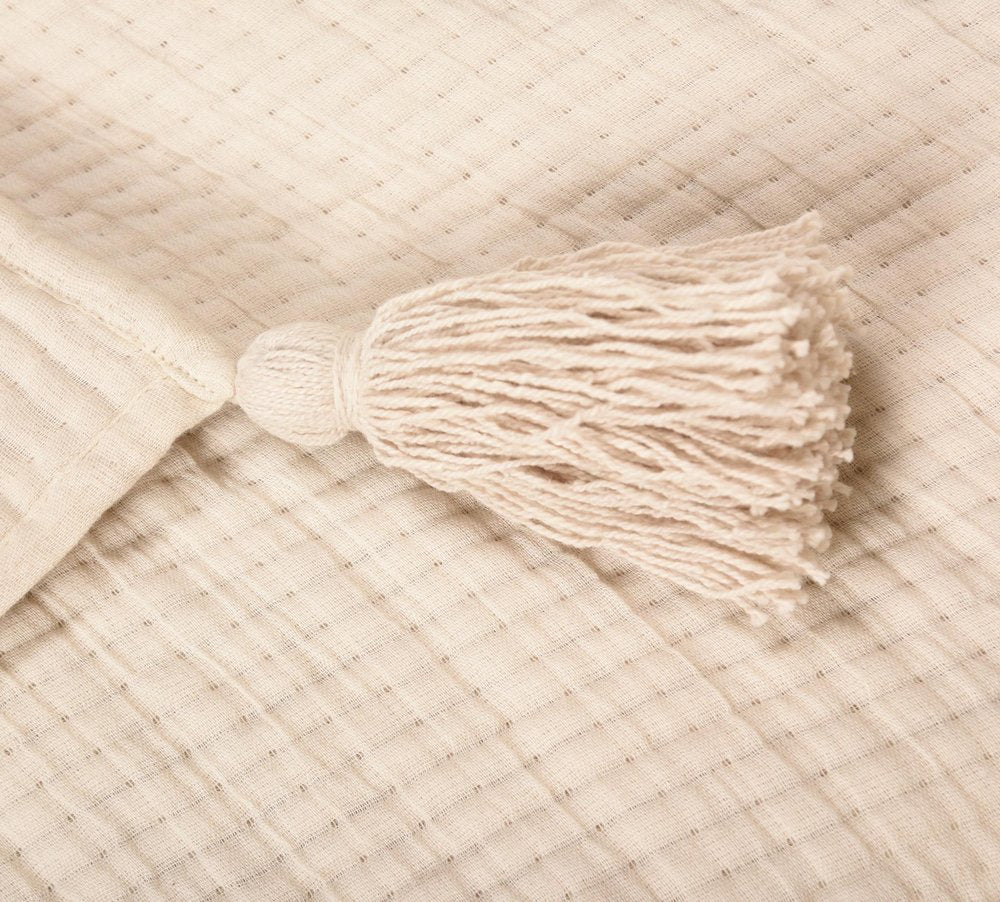 50" X 60" Vanilla Cotton Throw Blanket with Tassels