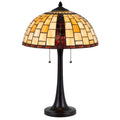 24" Bronze Abstract Two Light Round Tiffany Lamp With Dome Shade