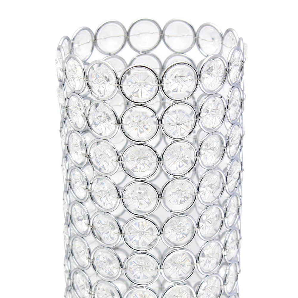 11" Clear And Silver Crystal And Metal Cylinder Table Vase With Faux Crystals