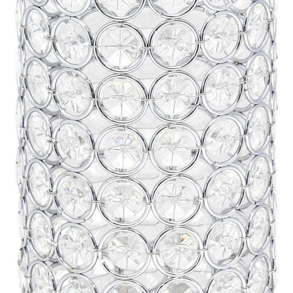 11" Clear And Silver Crystal And Metal Cylinder Table Vase With Faux Crystals