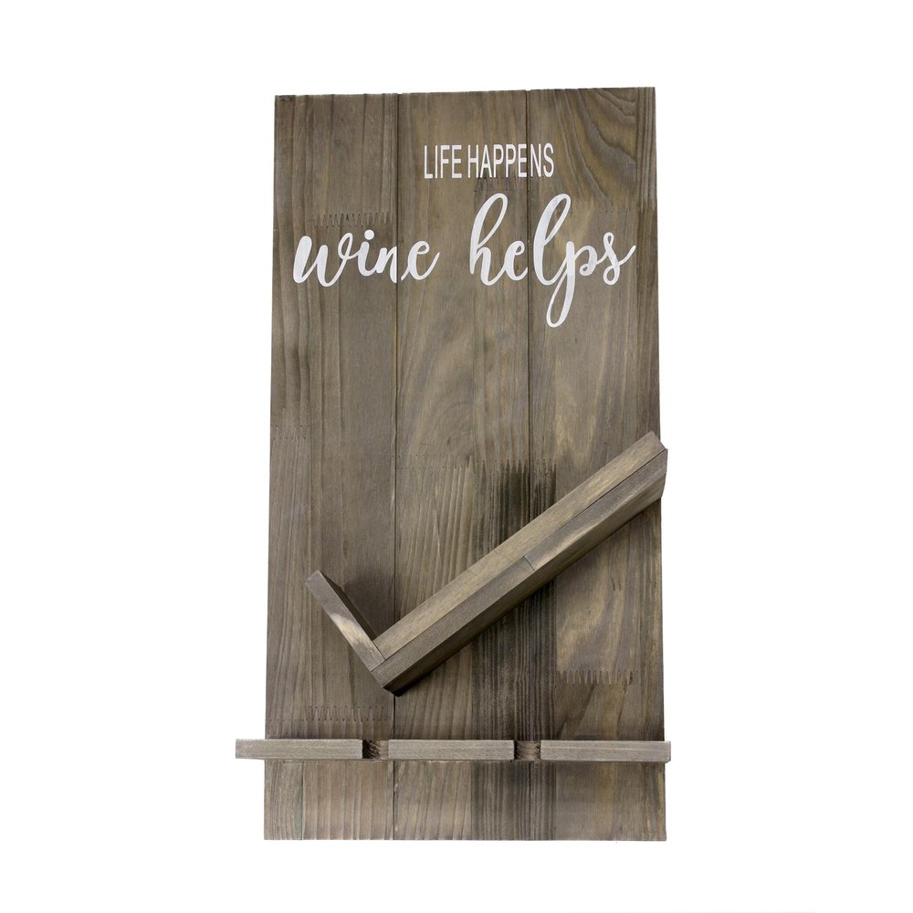20" X 10" Gray Life Happens Wine Helps Rustic Wood Wall Decor