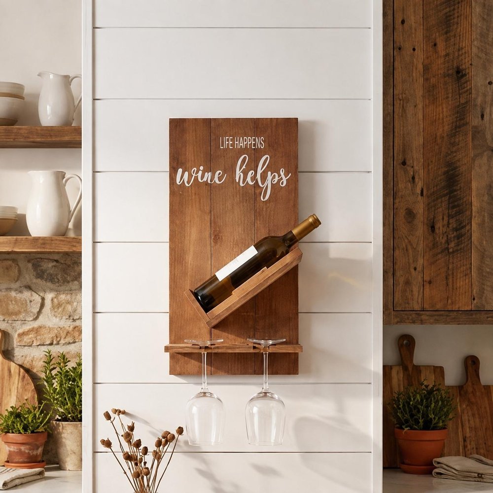20" X 10" Gray Life Happens Wine Helps Rustic Wood Wall Decor