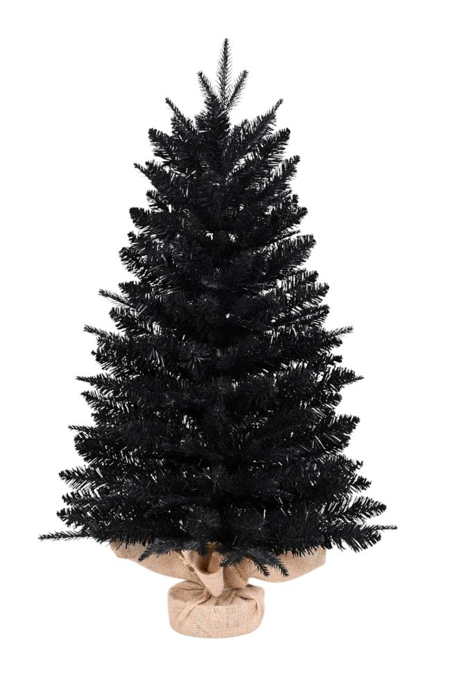 3' Black Full Fir Christmas Tree With Burlap Base