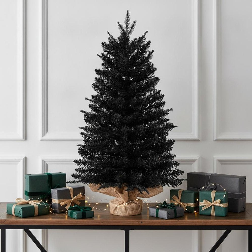 3' Black Full Fir Christmas Tree With Burlap Base