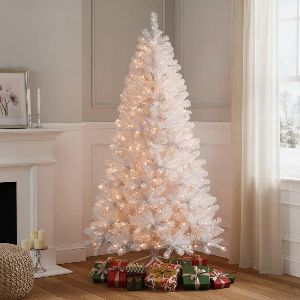 9' White Full Fir Christmas Tree With Tree Stand