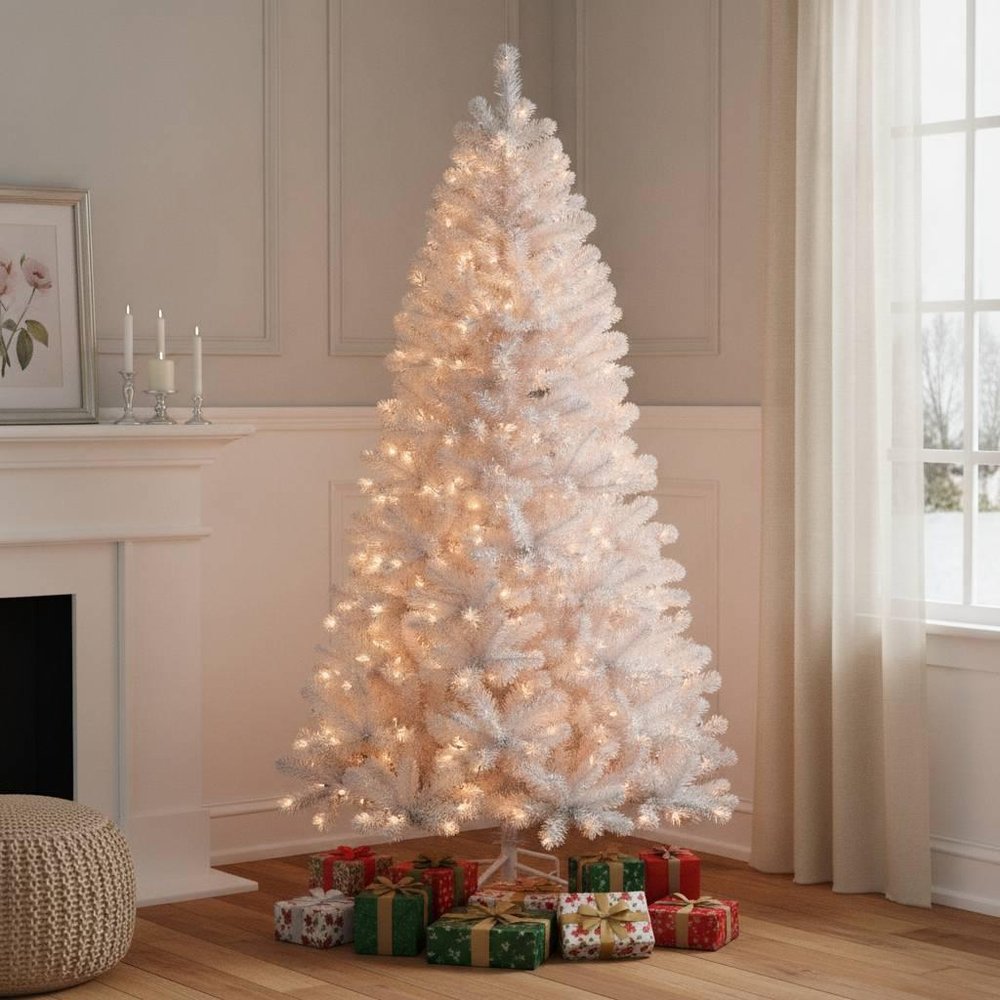 9' White Full Fir Christmas Tree With Tree Stand