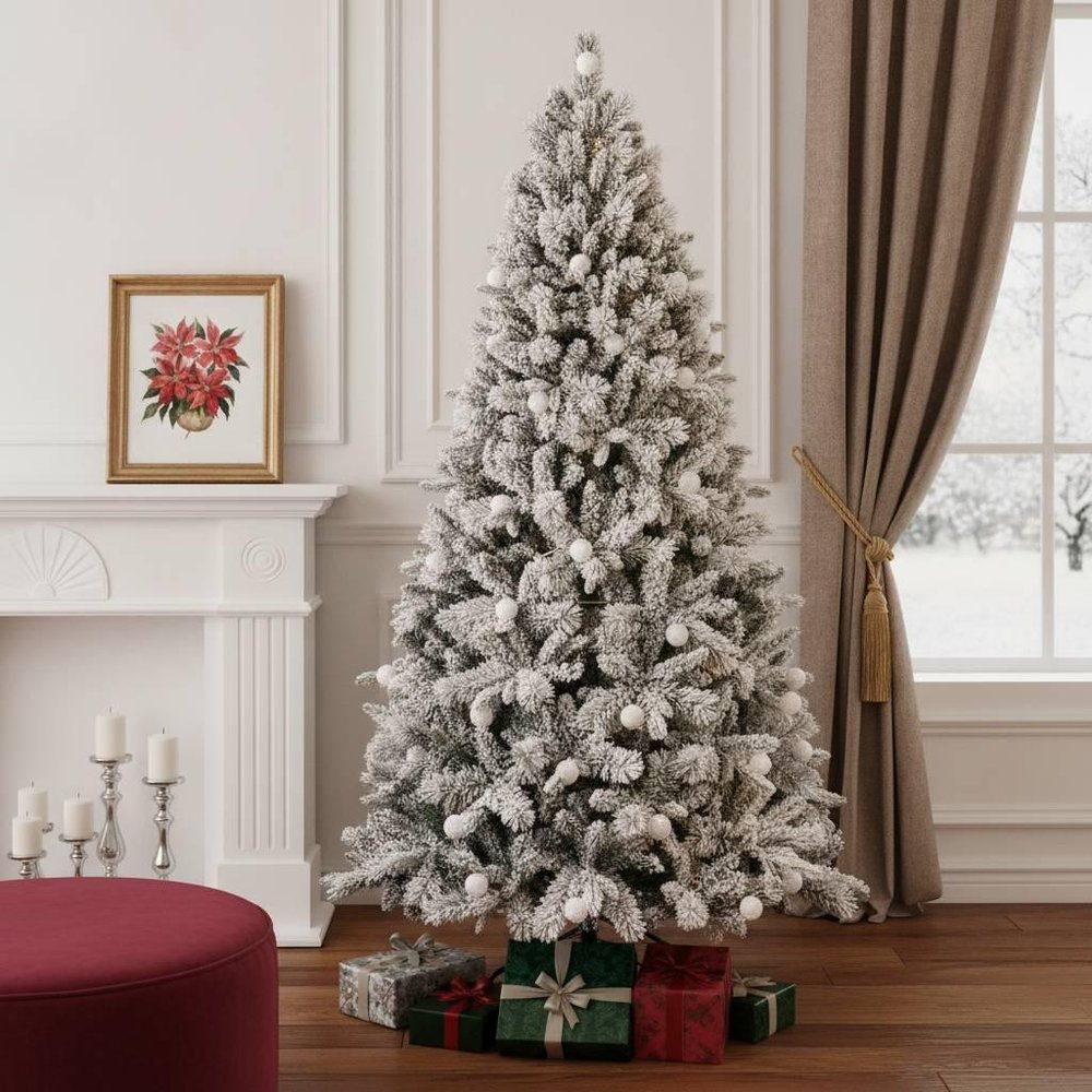 8' White Full Flocked Fir Christmas Tree
