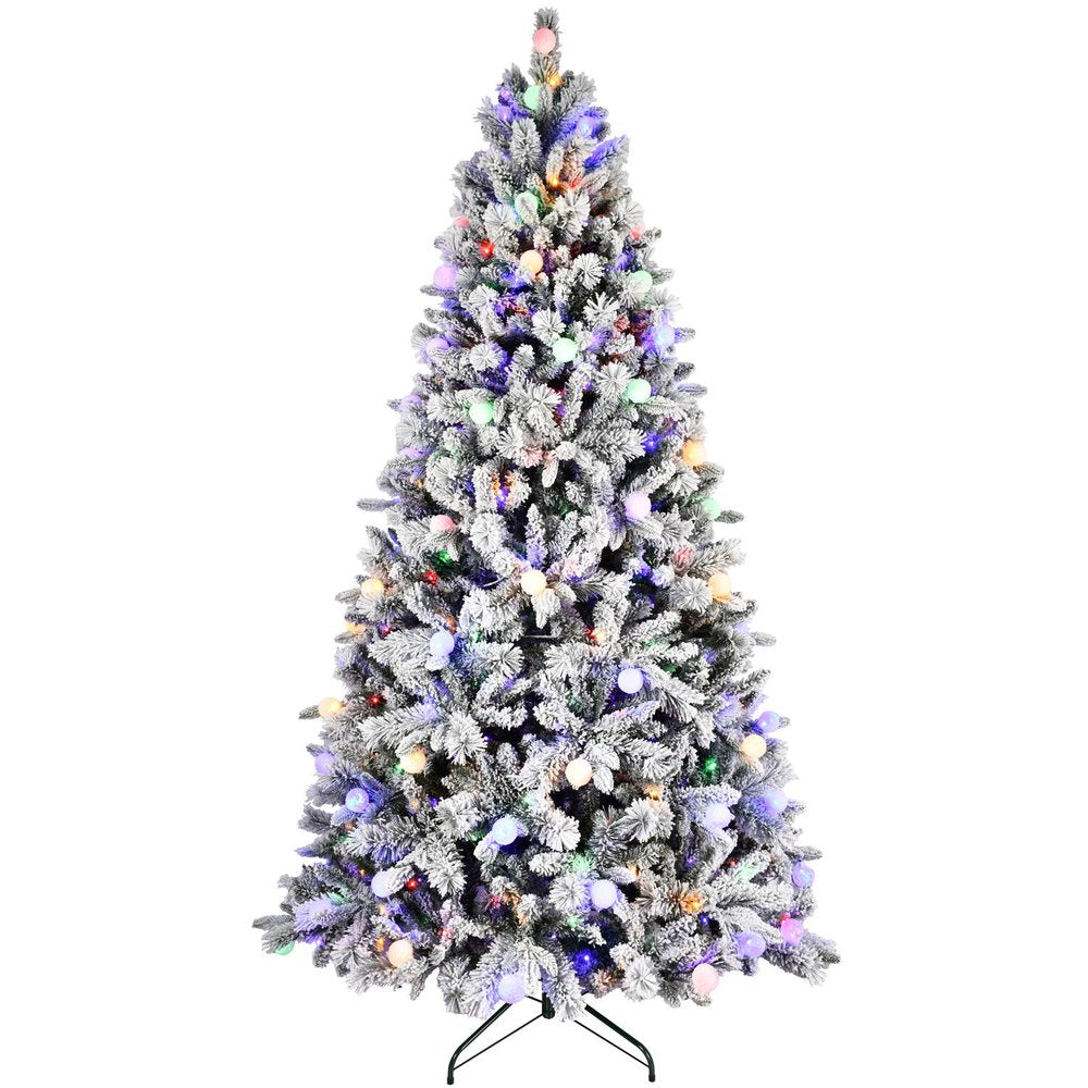 8' White Full Flocked Fir Christmas Tree