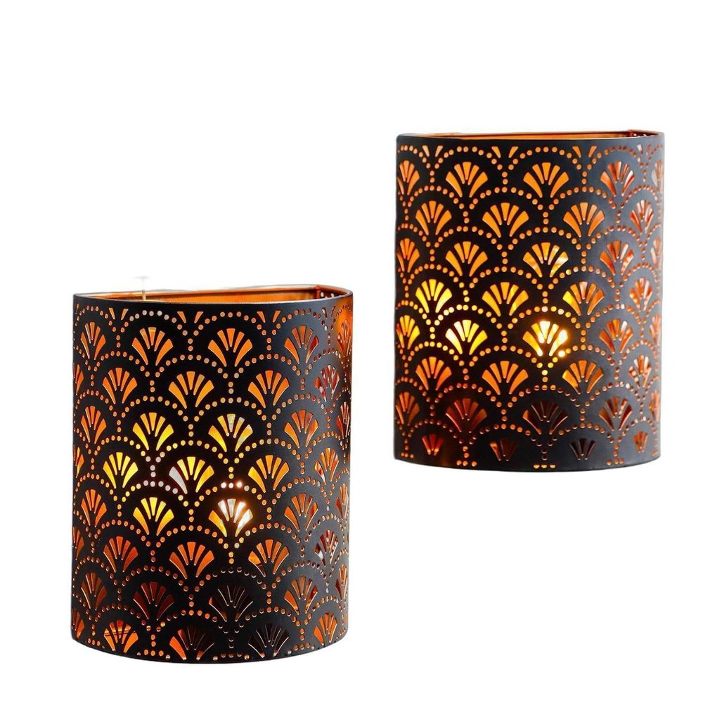 Set of Two 8" Bronze Geometric Battery Powered Desk Lamps With Cylinder Shades
