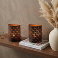Set of Two 8" Bronze Geometric Battery Powered Desk Lamps With Cylinder Shades