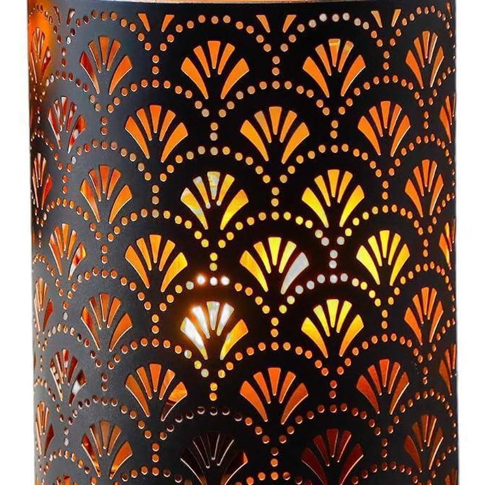 Set of Two 8" Bronze Geometric Battery Powered Desk Lamps With Cylinder Shades
