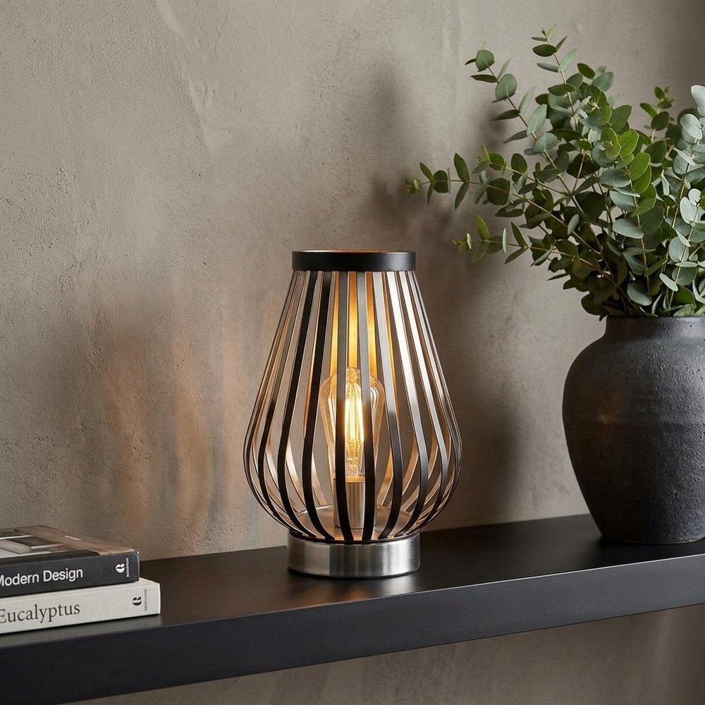9" Brown Novelty USB Battery Powered Desk Lamp With Cage Shade