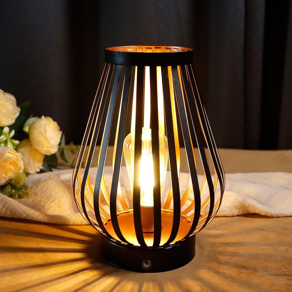 9" Brown Novelty USB Battery Powered Desk Lamp With Cage Shade