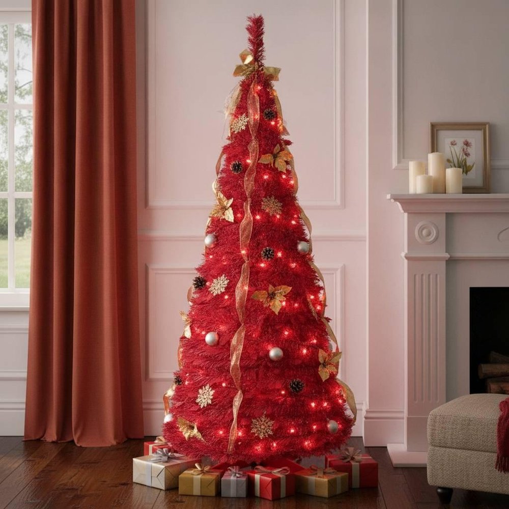 6' Red Full Fir Christmas Tree With Decorations