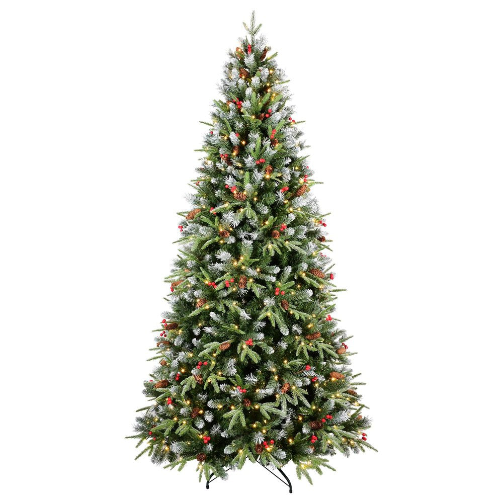 8' White Full Flocked Fir Christmas Tree With Decorations