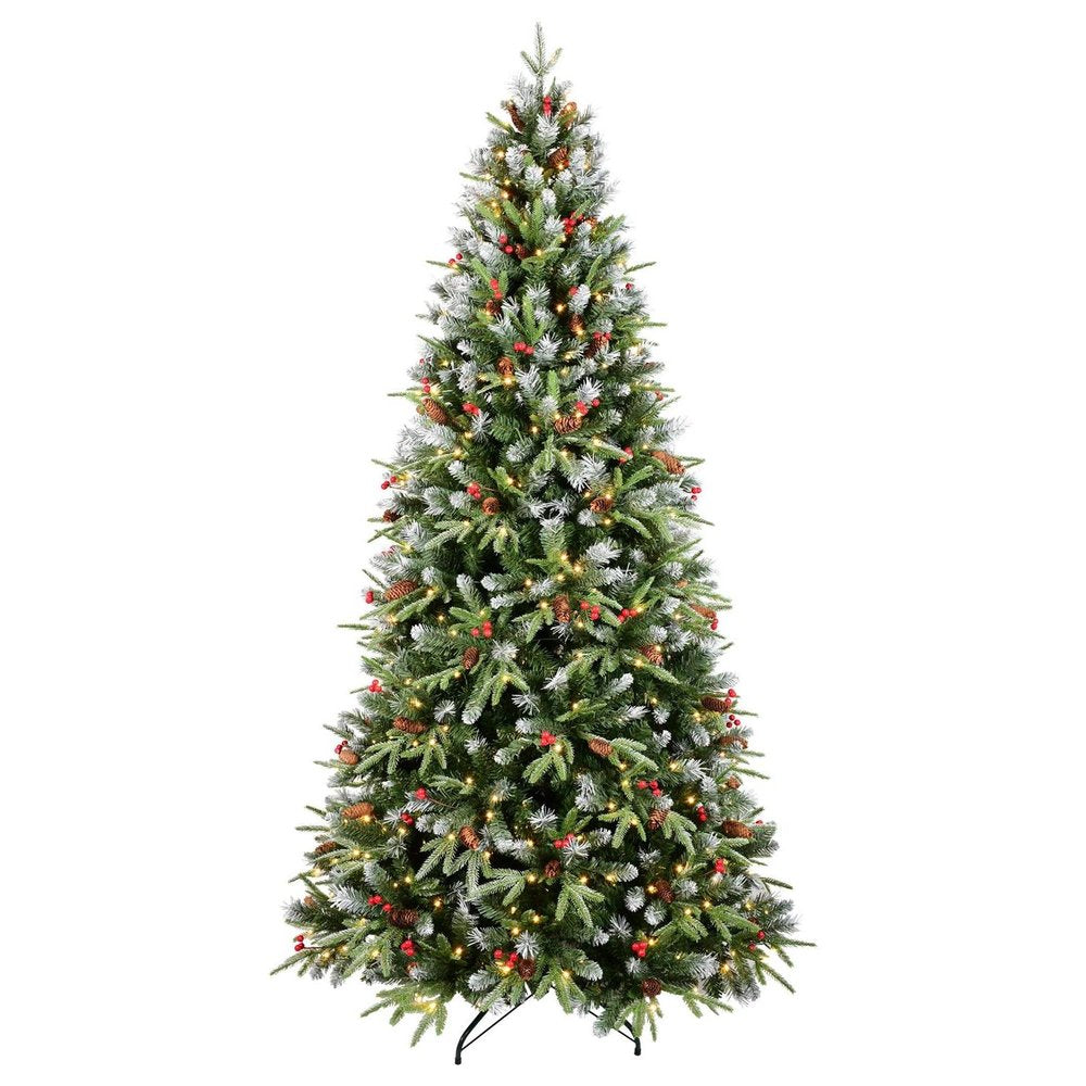 8' White Full Flocked Fir Christmas Tree With Decorations
