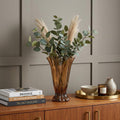 11" Amber And Brown Glass Trumpet Table Vase