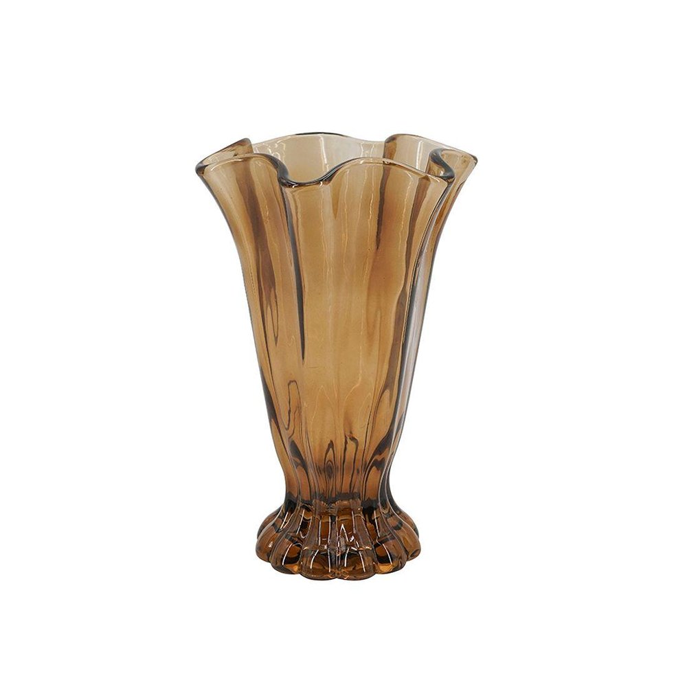 11" Amber And Brown Glass Trumpet Table Vase