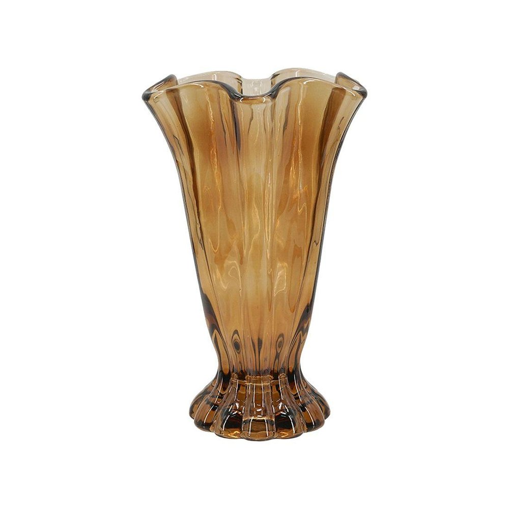 11" Amber And Brown Glass Trumpet Table Vase