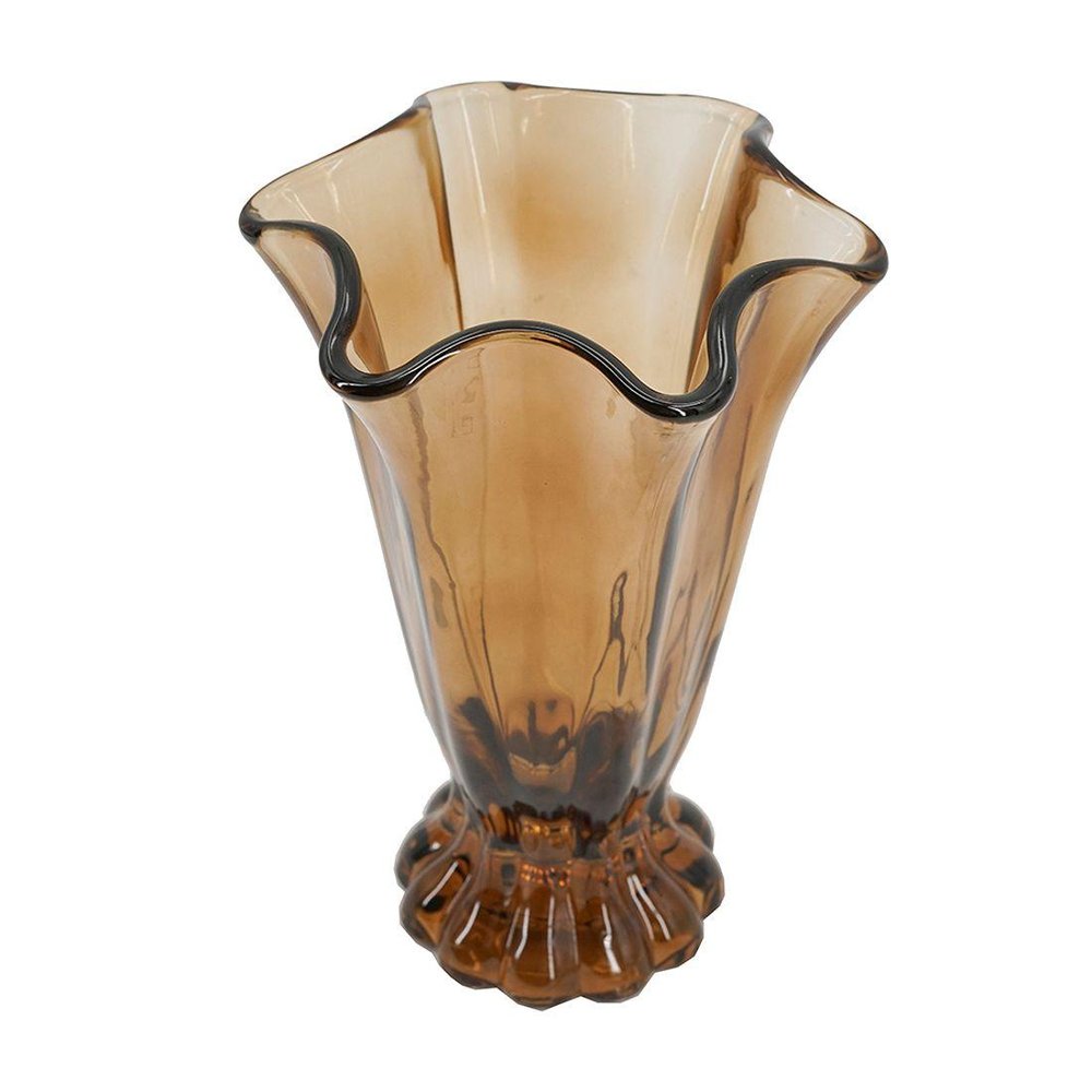 11" Amber And Brown Glass Trumpet Table Vase