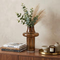 11" Amber And Brown Glass Cylinder Table Vase With Sculptural Details