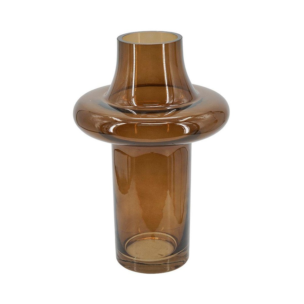 11" Amber And Brown Glass Cylinder Table Vase With Sculptural Details