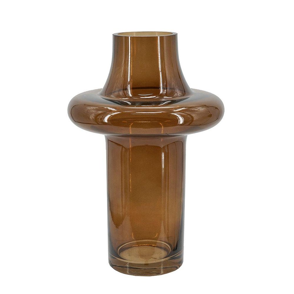 11" Amber And Brown Glass Cylinder Table Vase With Sculptural Details