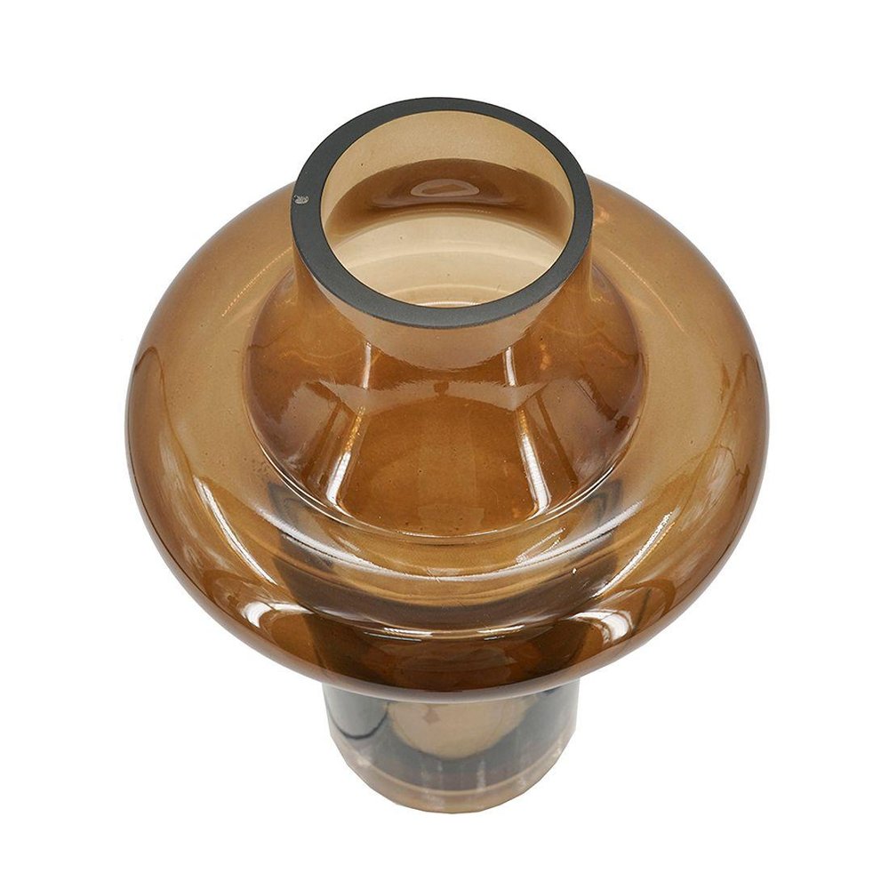 11" Amber And Brown Glass Cylinder Table Vase With Sculptural Details