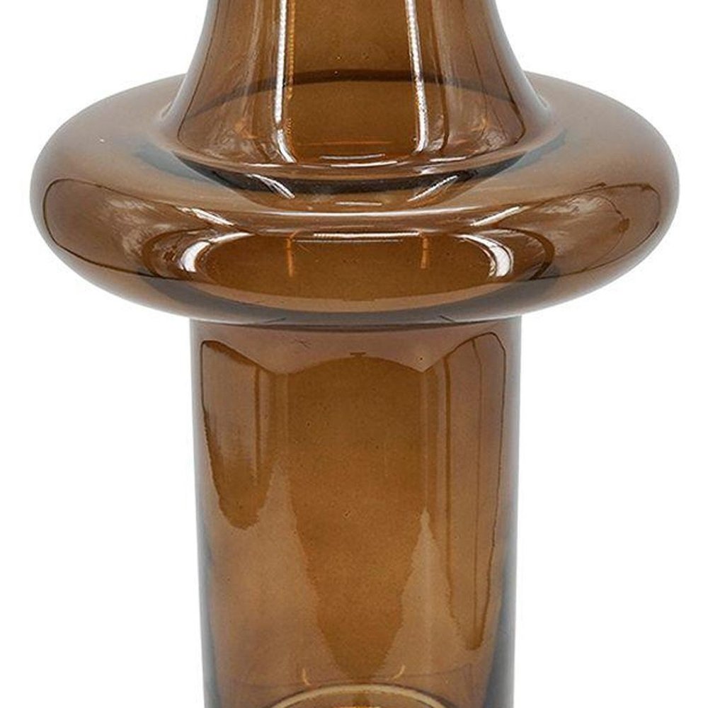 11" Amber And Brown Glass Cylinder Table Vase With Sculptural Details