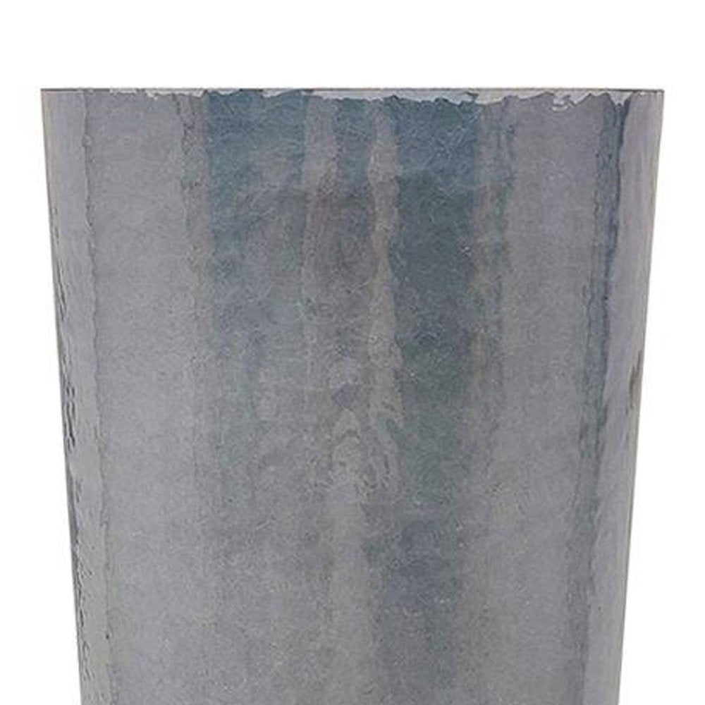 18" Slate Gray And Silver Glass Trumpet Table Vase With Sculptural Details