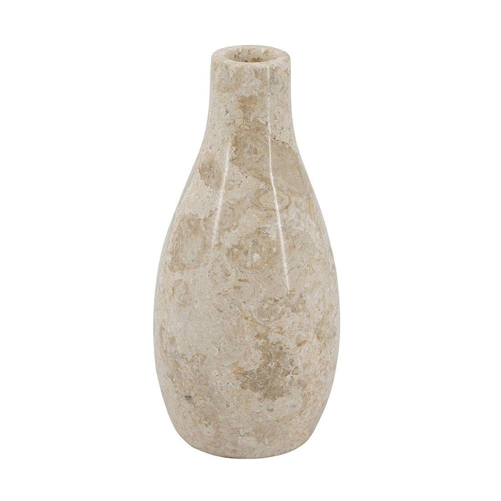 12" Cream And Beige Faux Marble Genuine Marble Bud Table Vase