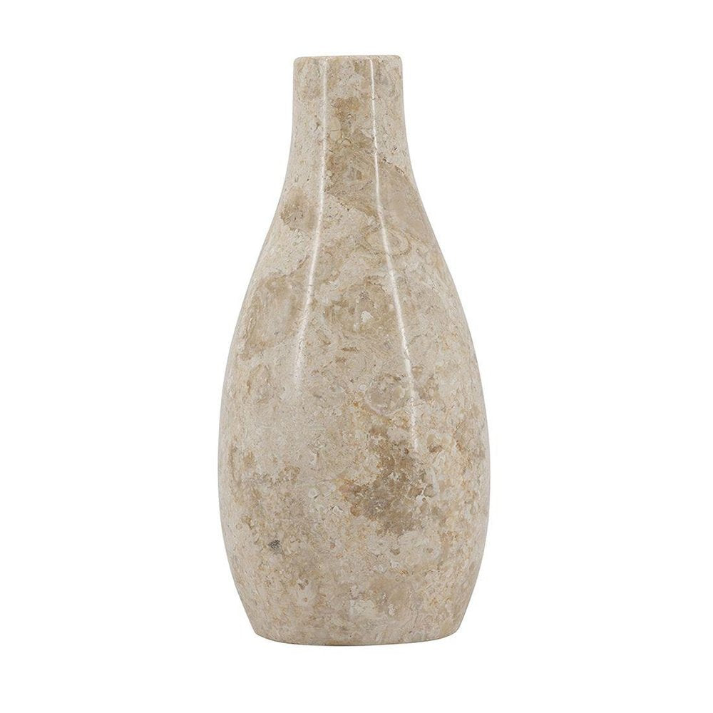 12" Cream And Beige Faux Marble Genuine Marble Bud Table Vase