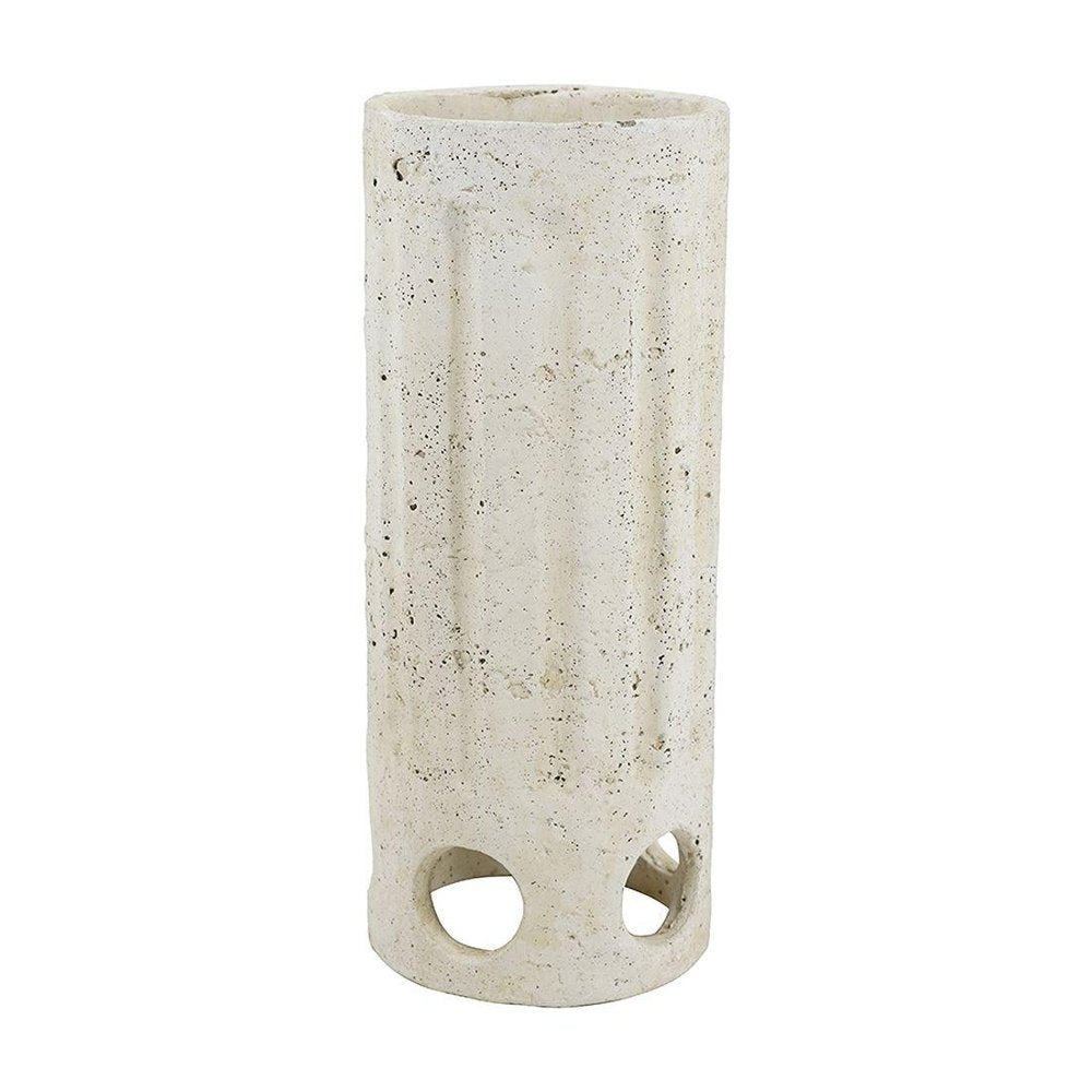 10" Cream Ribbed Concrete Cylinder Table Vase