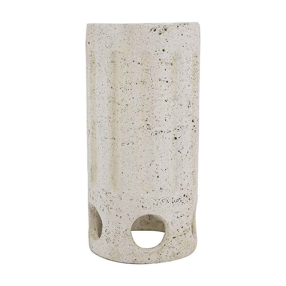 10" Cream Ribbed Concrete Cylinder Table Vase